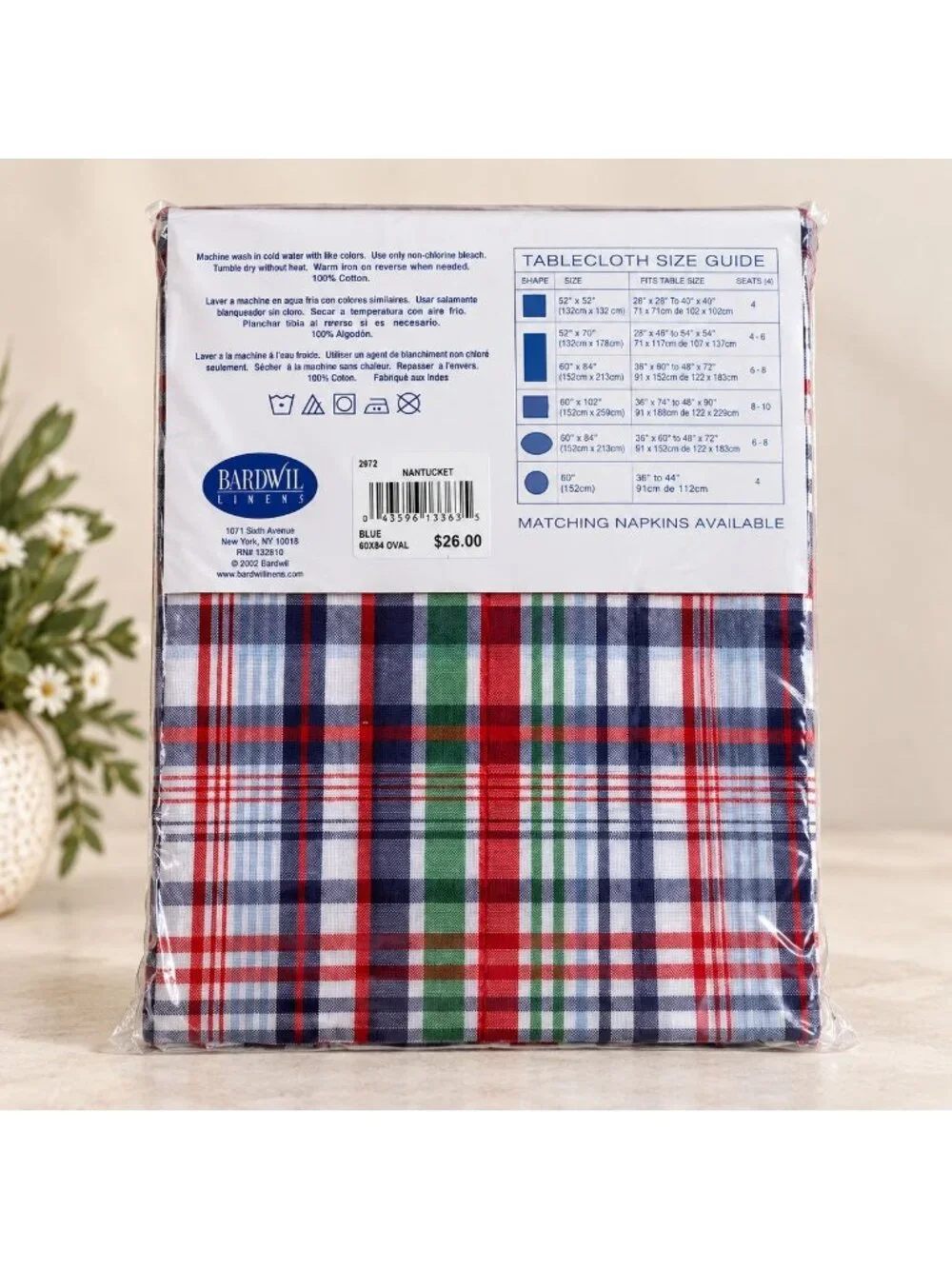 Bardwil Oval Tablecloth Plaid 60